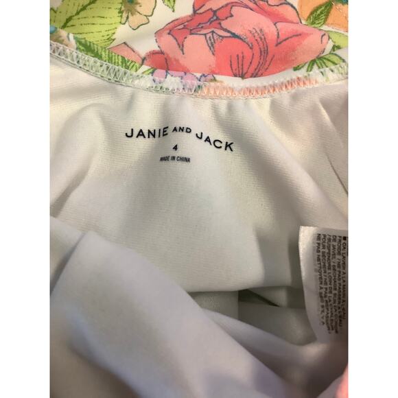 Janie and Jack Girl's 4 White Floral Ruffled Collar One Piece Swimsuit OS20-24 - Picture 6 of 8